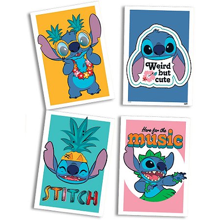 Quadro Decorativo Festa Festa Stitch - 04 unidades - Festcolor
