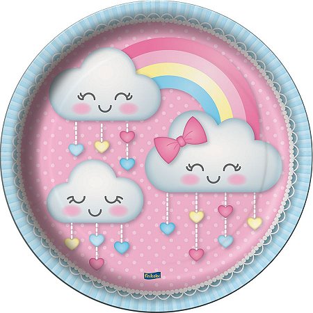 Prato Festa Chuva de Amor 18Cm - 8 unidades - Festcolor -  Festas