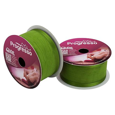 Fita de Voal com Cetim VCE009 38mmx10m Cor 677 Verde Folha - 1 unidade - Fitas Progresso - Rizzo