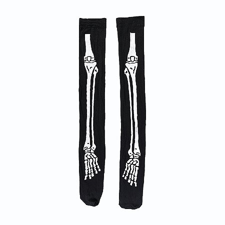 Meia 5/8 - Esqueleto - Branco e Preto - Festa Halloween - 1 unidade - Cromus - Rizzo