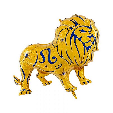 Balão de Festa Metalizado 46'' - Signo Leão Dourado - 1 unidade - Flexmetal - Rizzo