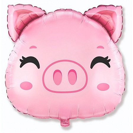 Balão de Festa Metalizado 24'' 60cm - Porco Head - 1 unidade - Flexmetal - Rizzo