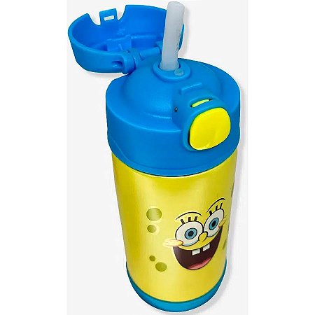 Garrafa Térmica com Canudo Bob Esponja - 300ml - 1 unidade - Zona Criativa - Rizzo