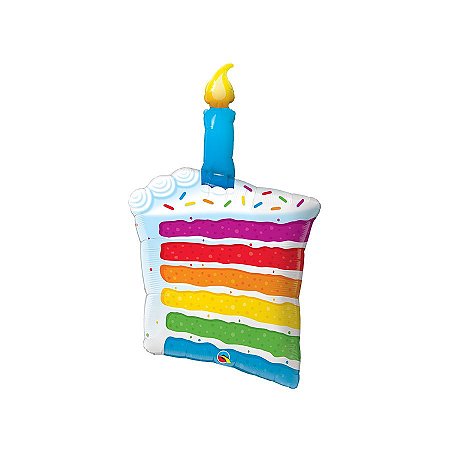 Balão de Festa Microfoil 42" 107cm - Bolo e Vela Arco-Íris - 1 unidade - Qualatex - Rizzo