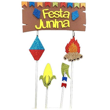 Topo de Bolo em EVA Festa Junina Glitter 30cm - 1 unidade - Make Festas - Rizzo​