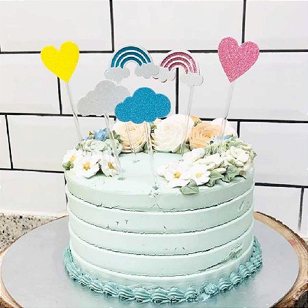 Topo de Bolo - Arco-íris Nuvem & Coração - 1UN - Ref 2315 - Vivarte - Rizzo