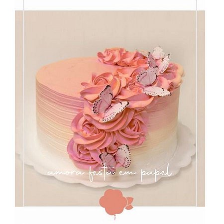 Topo de Bolo Borboletas Rosa - 10 unidades - Amora - Rizzo