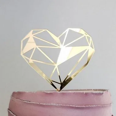 Topo de Bolo Coração Geométrico Glitter Dourado Sonho Fino Rizzo Confeitaria