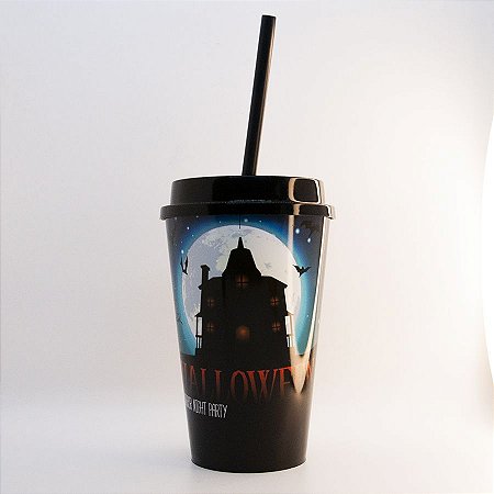 Copo Com Tampa e Canudo - Halloween Azul- 700ml - 1 unidade - Rizzo