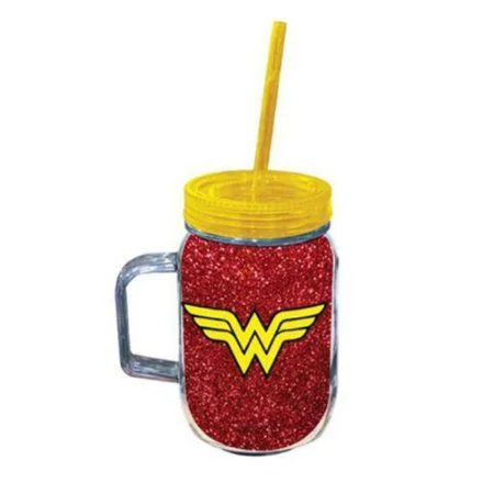 Copo Caneca com Tampa e Canudo Mulher Maravilha 550ml DC Comics - 01 Unidade -