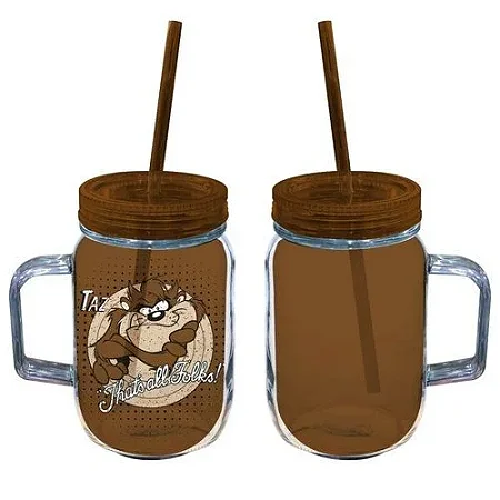 Copo Caneca Térmica com Canudo Taz 550ml Looney Tunes - 01 Unidade -