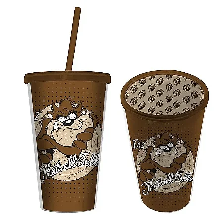 Copo Térmico com Canudo Taz 500ml Looney Tunes - 01 Unidade -