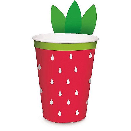 Copo de Papel Festa Quitandinha Morango 240Ml - 8 unidades - Cromus -