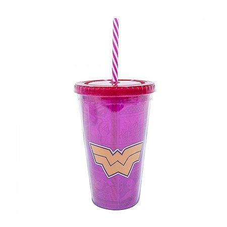 Copo C/ Canudo Mulher Maravilha Liga da Justiça - 450ml - DC Original - 01 Un -