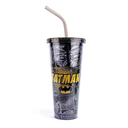 Copo de Acrílico C/ Canudo e Gelo Batman - 600ml - DC Original - 01 Un -
