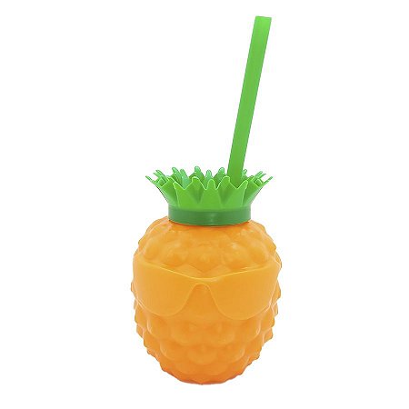 Copo com Tampa e Canudo - Abacaxi com Óculos Laranja 450ml  - 1 unidade - Rizzo