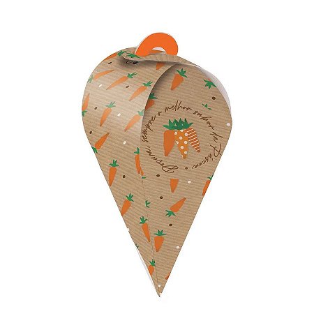 Caixa Cone - Kraft Cenoura  - 6 x 6 x 14,5 cm - 10 unidades - Cromus Páscoa - Rizzo