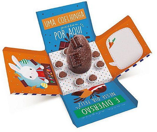 Caixa Surpresa para Ovo em Pé 350g e Brigadeiros - Brilho de Páscoa Azul 18,5x18,5x18,5cm - 1 unidade - Cromus Páscoa