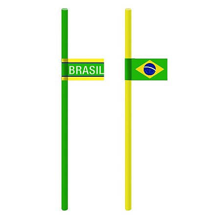 Canudos de Plástico com Aplique de Bandeirinha - Verde e Amarelo - 20 unidades - Cromus - Rizzo