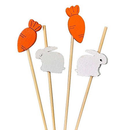 Palito Decorativo - Petiscos - Coelhos e Cenouras - 20 unidades - Rizzo
