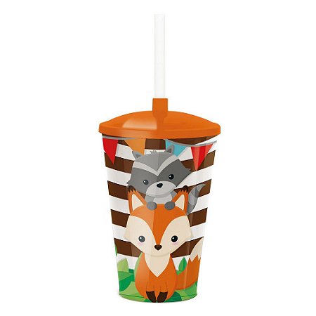 Copo com Tampa e Canudo Festa Bosque 500ml - Cromus -