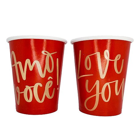 Copo de Papel Compose - Love You | Amo Você  - 08 unidades - Cromus - Rizzo