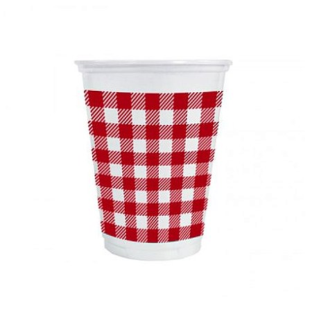 Copo de Plástico Xadrez Vermelho 200ml - 25 unidades - Kaixote - Rizzo Festas