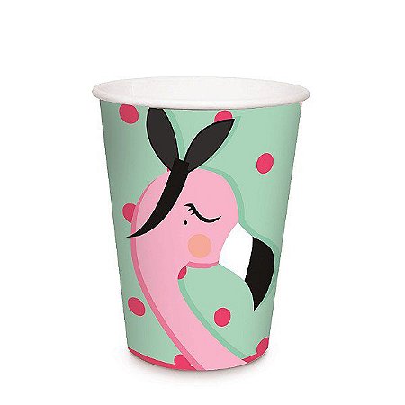 Copo de Papel 240ml - Festa Tropical Flamingo - 08 unidades - Cromus - Rizzo Festas