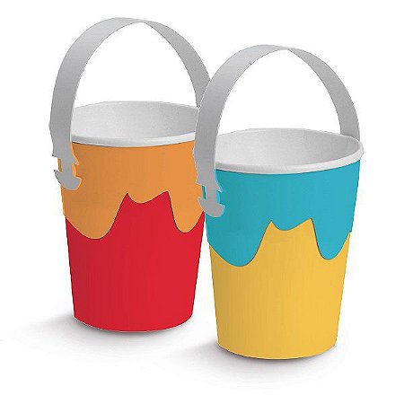 Copo de Papel Festa Cores Balde de Tinta 240Ml - 8 unidades - Cromus - Rizzo Festas