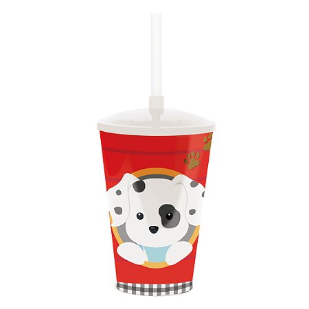 Copo com Tampa e Canudo Festa Cachorrinhos 500ml - Cromus -  Festas