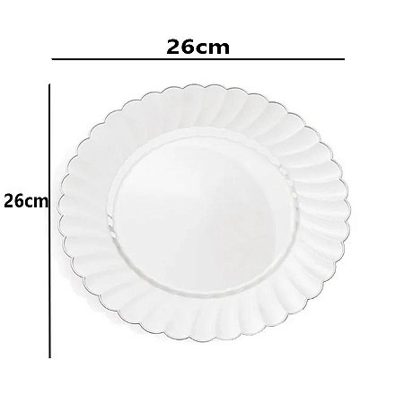 Prato de Mesa Descartável de Luxo Transparente 26cm - 6 Unidades - Cromus - Rizzo