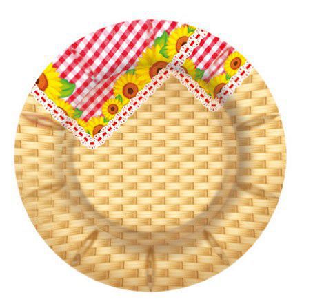 Prato de Papel Xadrez Arraia Girassol 18cm Festa Junina - 08 unidades - Kaixote - Rizzo Festas