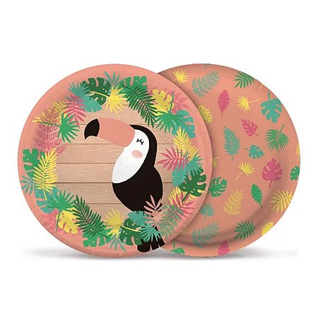 Prato de Papel 18cm - Festa Tropical Tucano - 08 unidades - Cromus - Rizzo