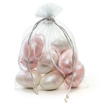 Ovo de Páscoa Decorativos no Saquinho Branco e Rosa Perolado Sortidos - 9 unidades - Cromus Páscoa - Rizzo Embalagens