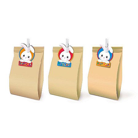 Saquinho com Fechamento Páscoa Coelhos Sortidos - 14x8x4cm - 10 unidades - Cromus Páscoa - Rizzo