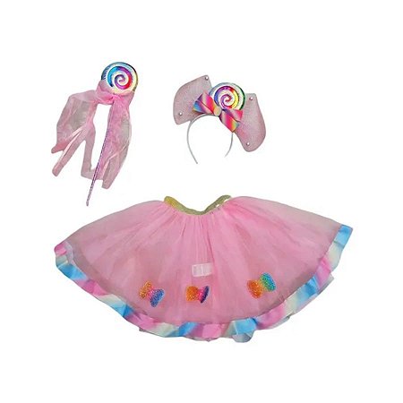 Kit Fantasia Carnaval - Princesa Candy Pirulito - Rosa Bebê - Mod:262- 01 unidade - Rizzo