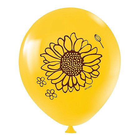 Balão de Festa Redondo Profissional Látex Decorado 11" 28cm - Girassol - 25 Unidades - Art-Latex