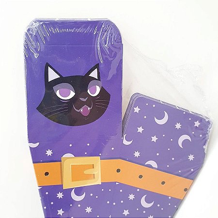 Caixa Cone para Doces e Lembrancinhas Halloween Roxa - "Magia e Gatinho" - 10 unidades - Ideia - Rizzo