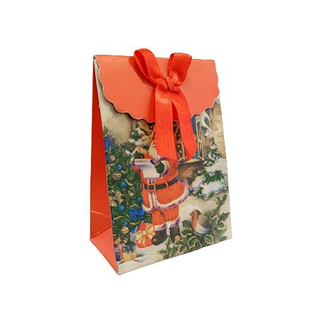 Mini Sacola Lembrancinha Vermelha Papai Noel Lista - 10cm - 1 UN - Rizzo
