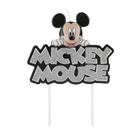 Vela Mickey Colorido Glitter Prata Disney - 1 unidade - Rizzo