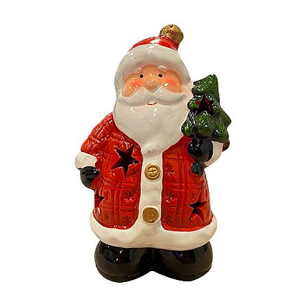 Decoração Natal - Papai Noel com Luz - Cerâmica - Ref CER024 - 1 UN - Rizzo
