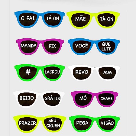 Óculos Temático  - New Wave Color Lente Com Frases - 10 unidades - Festachic - Rizzo