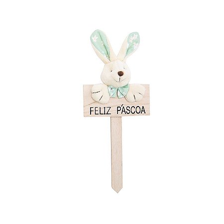 Plaquinha MDF Feliz Páscoa com Coelho Florido Verde - 1 unidade - Cromus -