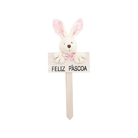 Plaquinha MDF Feliz Páscoa com Coelho Florido Rosa - 1 unidade - Cromus -