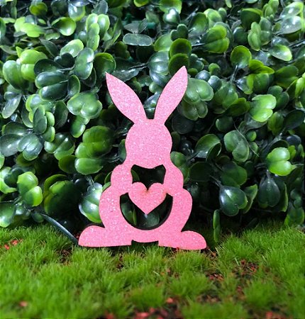 Aplique Coelhinhos em MDF Glitter Rosa Claro - Sonho Fino - Rizzo Confeitaria