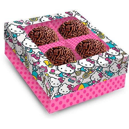 Caixa 4 Bombons Quadrado com Visor - Helllo Kitty Rosa - 1 unidade - Festcolor - Rizzo