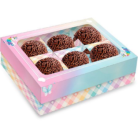 Caixa 6 Bombons Retangular com Visor - Unicornio - 1 unidade - Festcolor - Rizzo