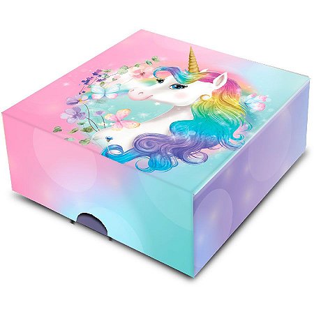 Caixa 4 Doces Quadrada - Unicornio - 1 unidade - Festcolor - Rizzo