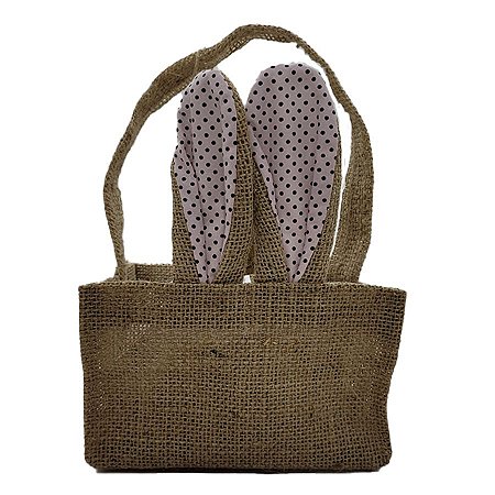 Cesta de Juta de Páscoa com Orelha Bege Poá - 1 unidade - EcoArt - Rizzo