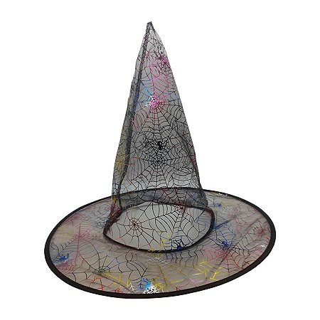 Chapéu de Bruxa Transparente Preto - Aranha Colorida - Halloween - 1 unidade - Rizzo